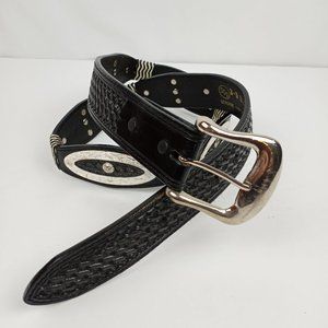 3D (DDD) Leather Hand Tooled Scalloped Concho Belt Size 38